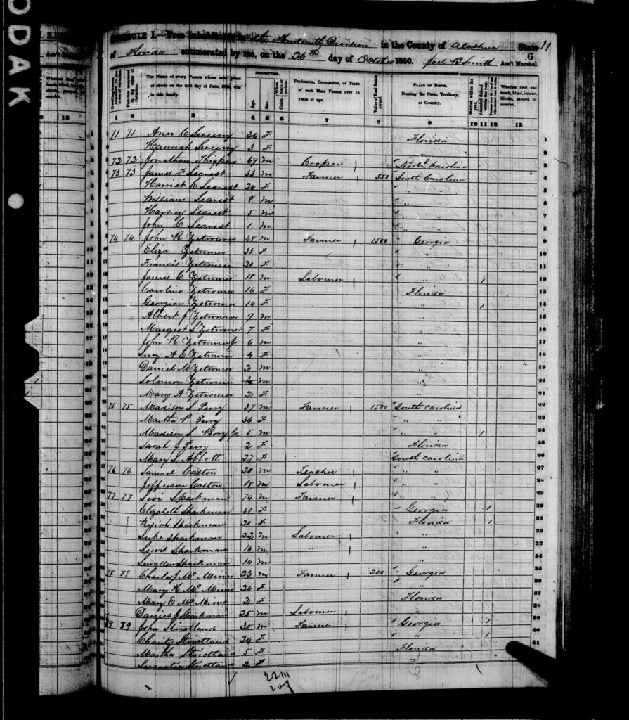 1850 Census Alachua County FL - page 11