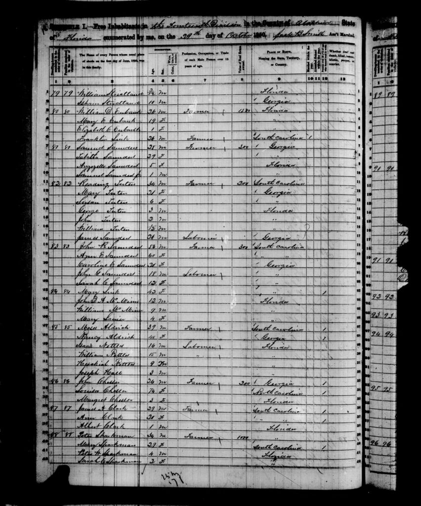 1850 Census Alachua County FL - page 12