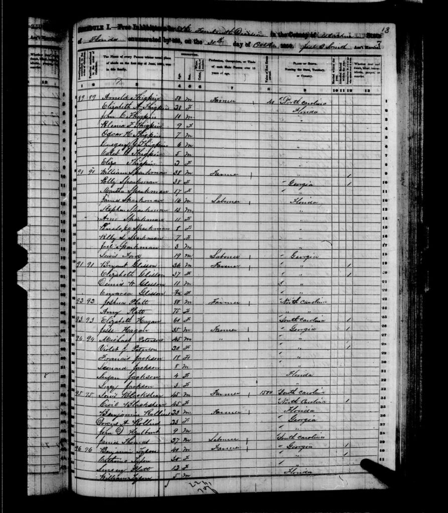 1850 Census Alachua County FL - page 13