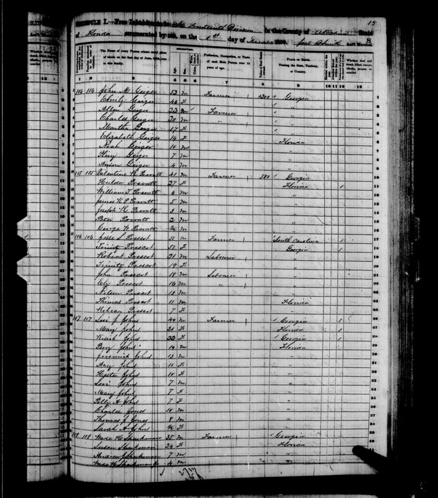 1850 Census Alachua County FL - page 15