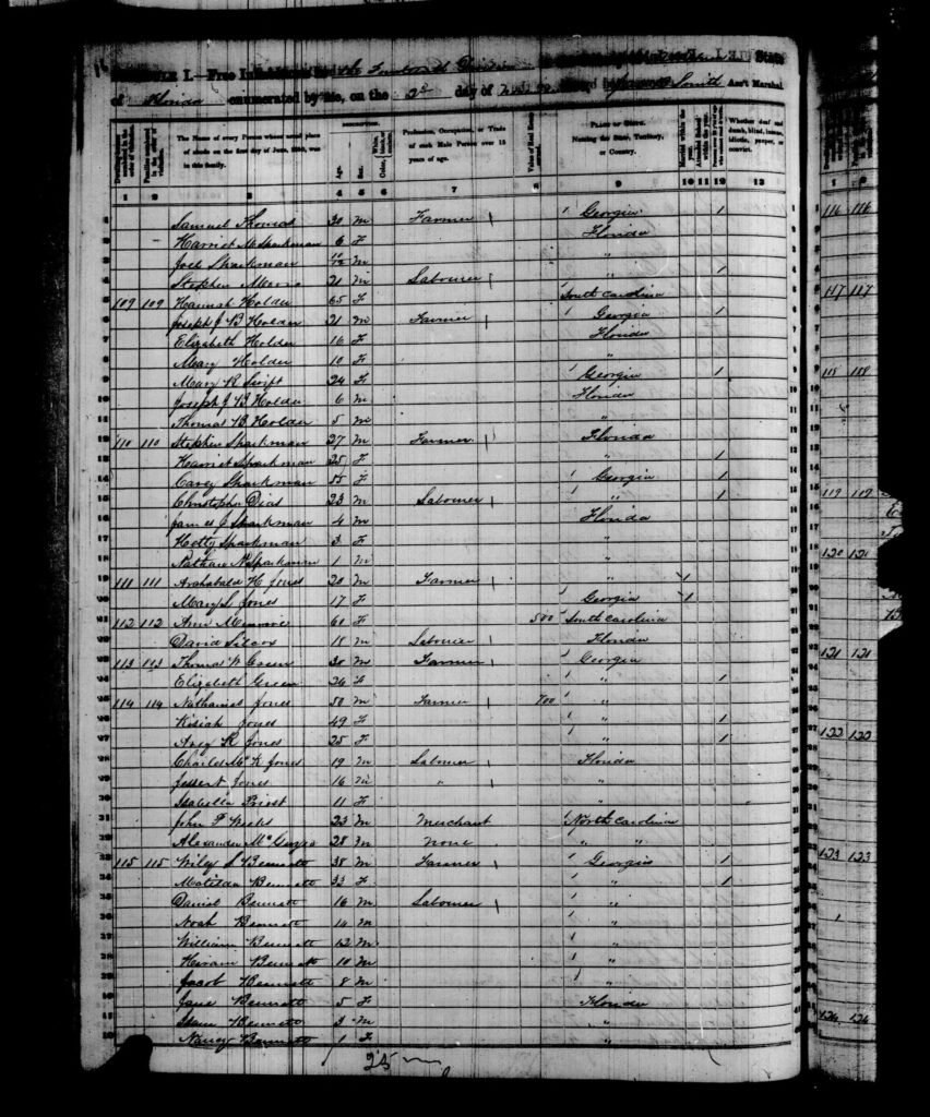 1850 Census Alachua County FL - page 16