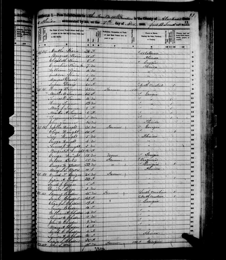 1850 Census Alachua County FL - page 21