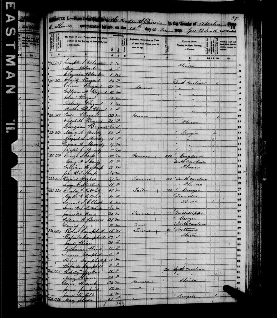 1850 Census Alachua County FL - page 31
