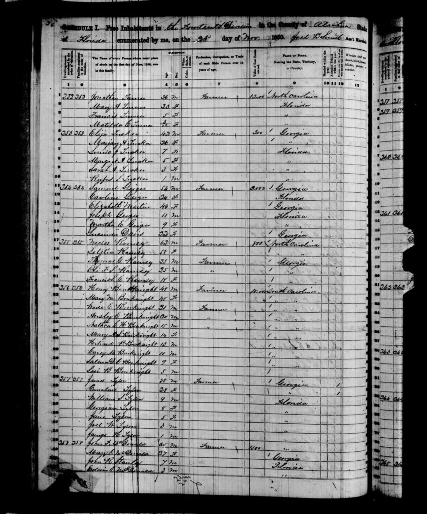 1850 Census Alachua County FL - page 36