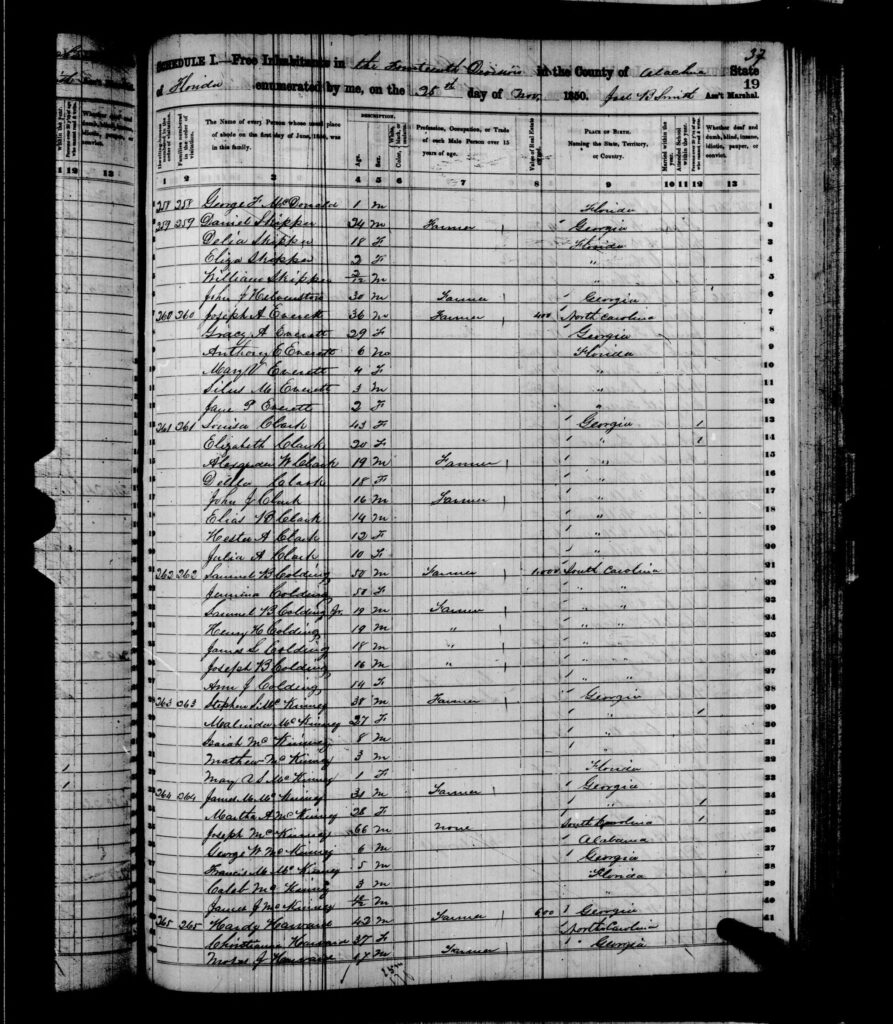1850 Census Alachua County FL - page 37