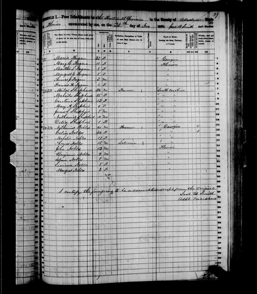1850 Census Alachua County FL - page 39