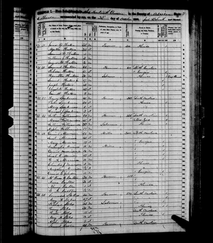 1850 Census Alachua County FL - page 5