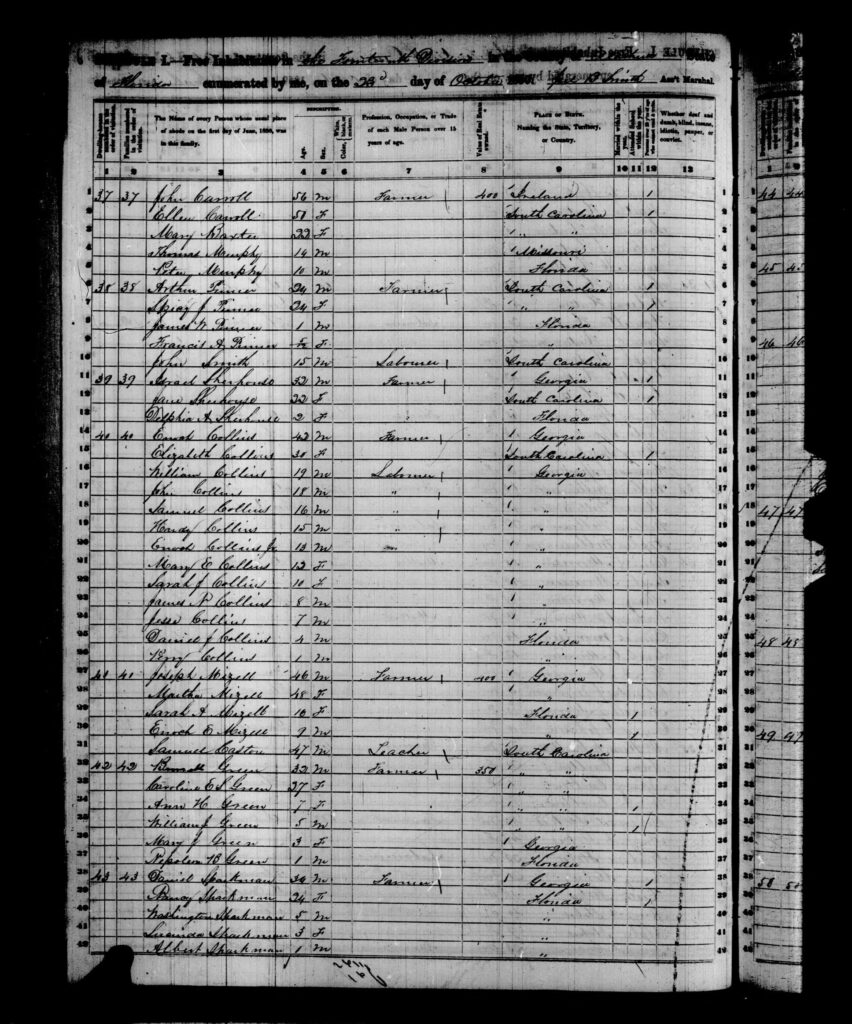 1850 Census Alachua County FL - page 6