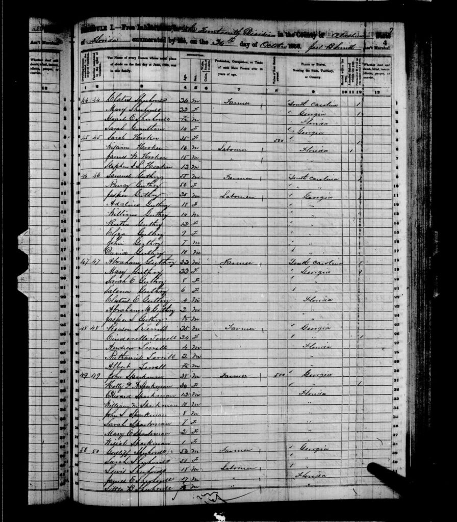1850 Census Alachua County FL - page 7