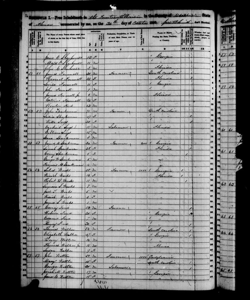 1850 Census Alachua County FL - page 8