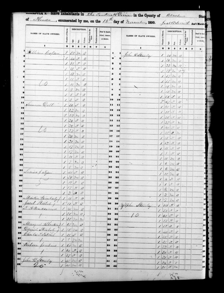 1850 Slave Census Alachua County FL - page 8