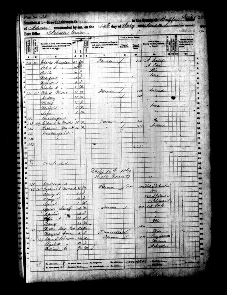 1860 Hall County Nebraska Census page 23