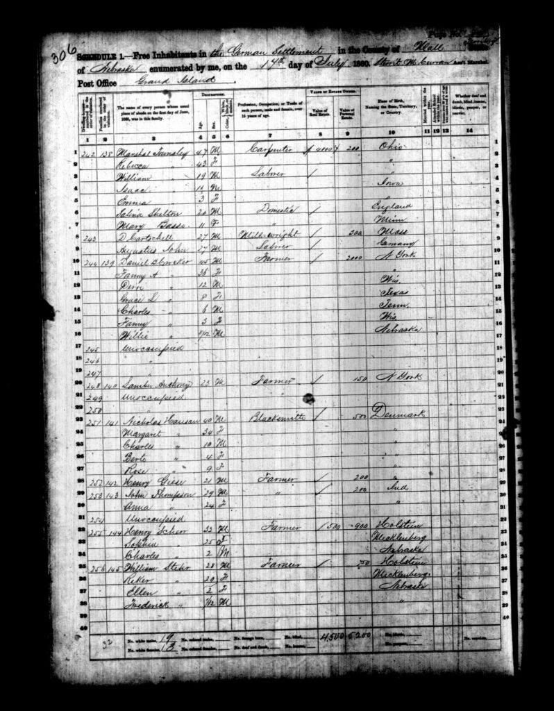 1860 Hall County Nebraska Census page 24