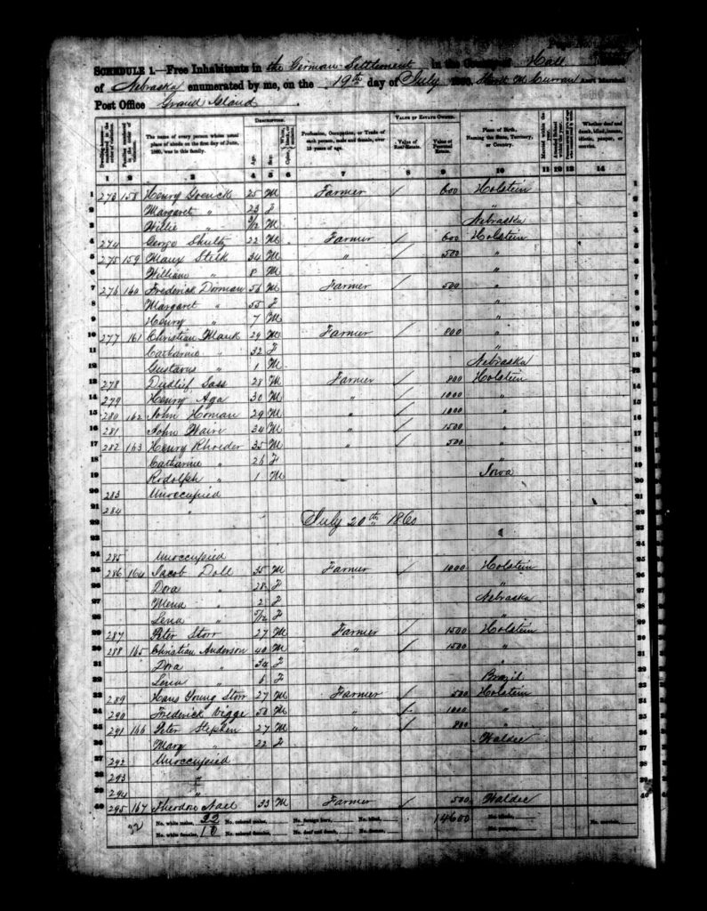 1860 Hall County Nebraska Census page 26