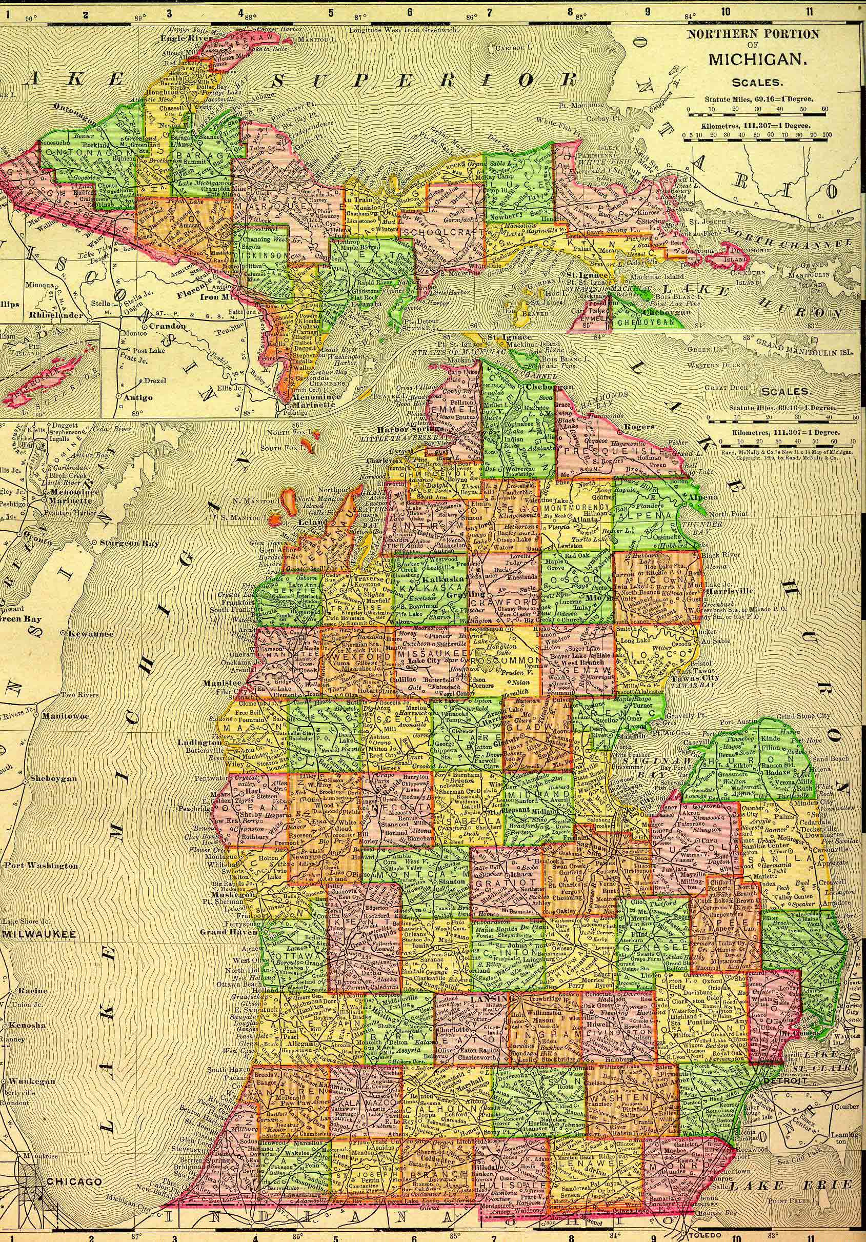 1895 Map of Michigan