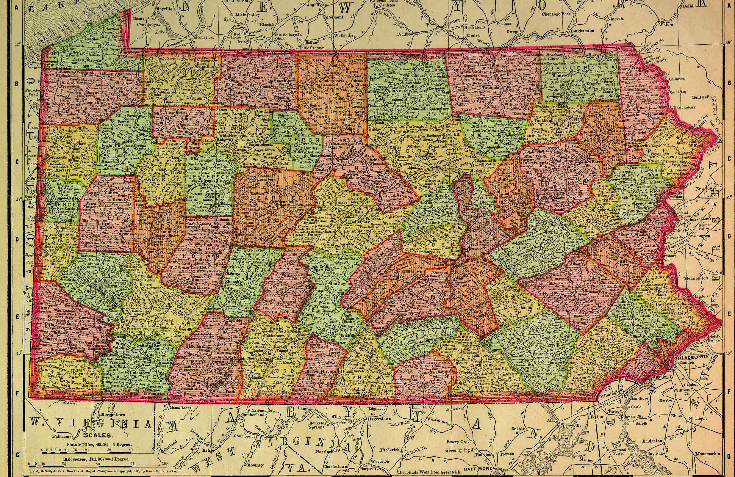 1895 Map of Pennsylvania