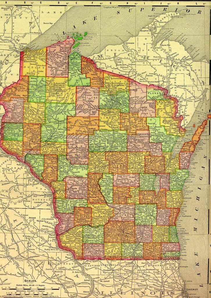 1895 Map of Wisconsin