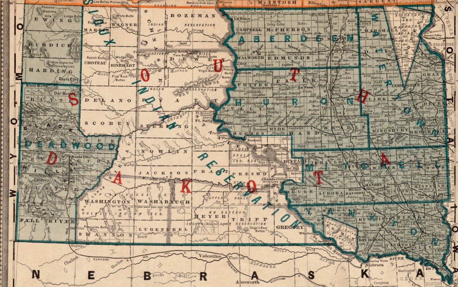 South Dakota portion of 1886 map