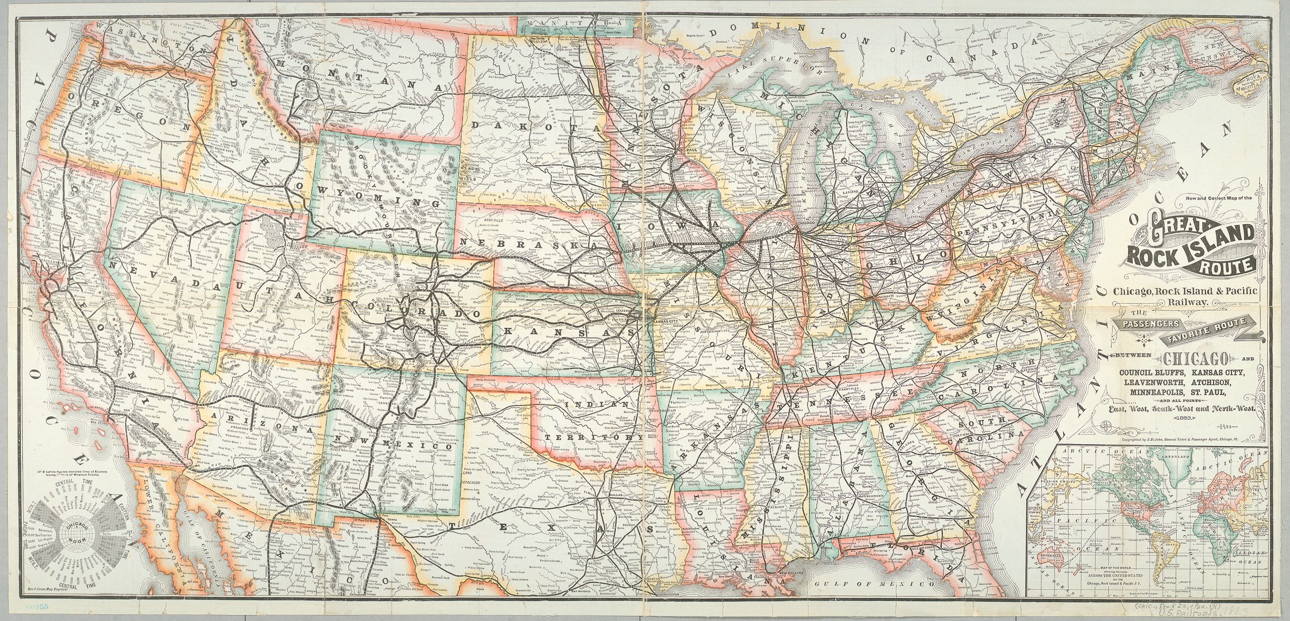 1883 Great Rock Island route, Chicago, Rock Island & Pacific Railway Map
