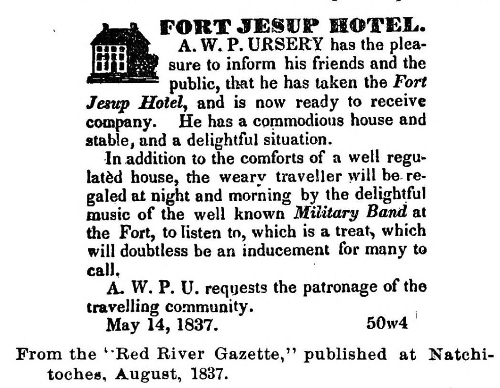 Fort Jesup Hotel Newspaper announcement