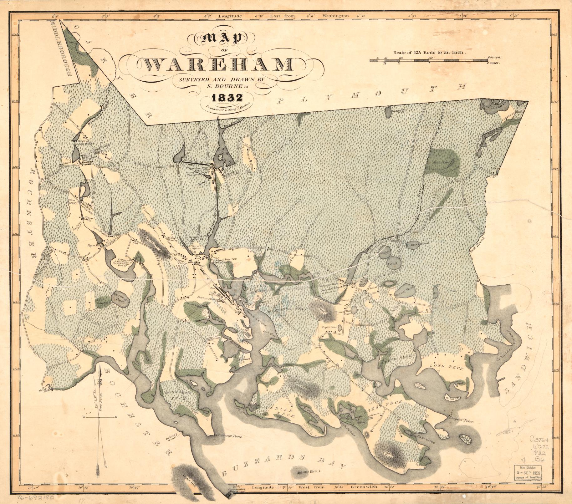 1832 Map of Wareham Massachusetts
